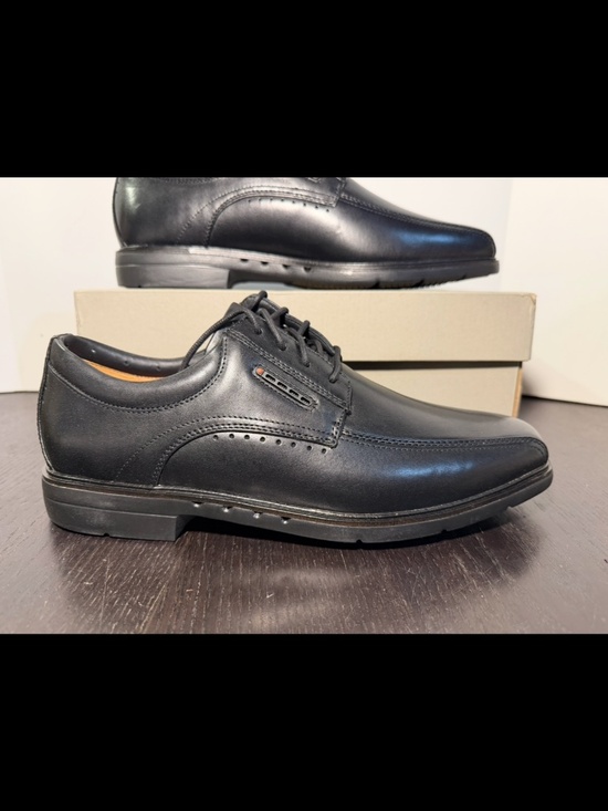 Clarks Un Kendric Way Leather Dress Shoes Black Mens 10W (Wide)